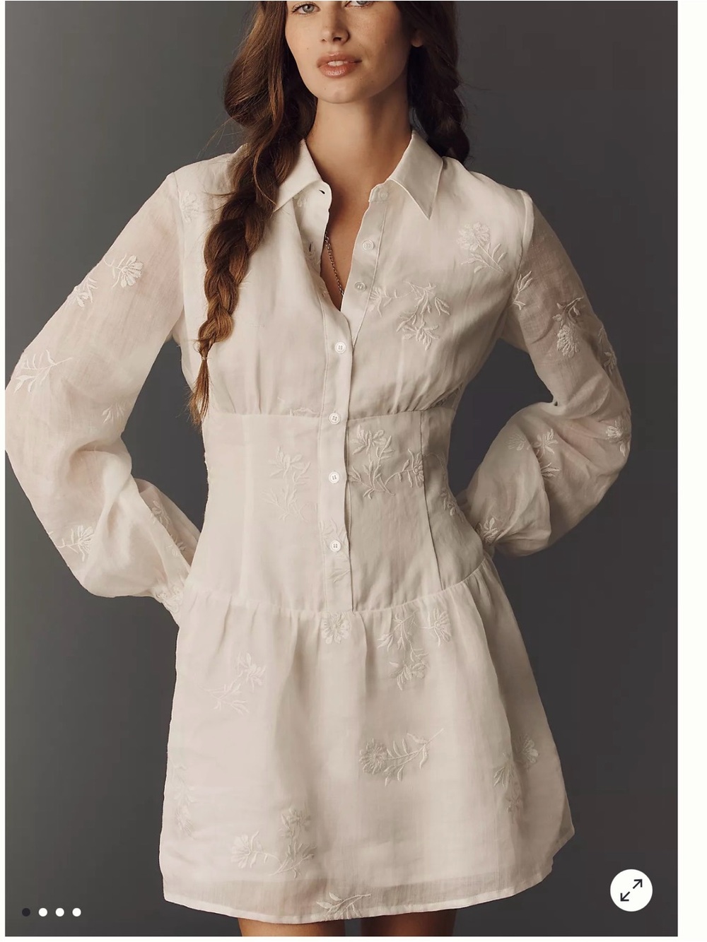 NWT Anthropologie Flat White Embroidered Button-Front Mini Dress Size S - Picture 2 of 6